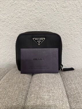 Prada Black Nylon Zip-Around Wallet with COA